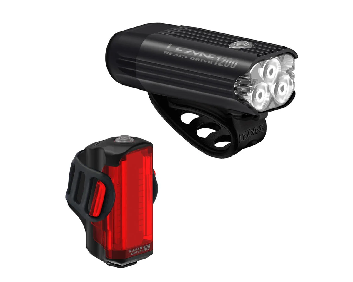 Lezyne React Drive Headlight/Radar Drive Tail Light Set (Matte Black) (1200/300 Lumens)